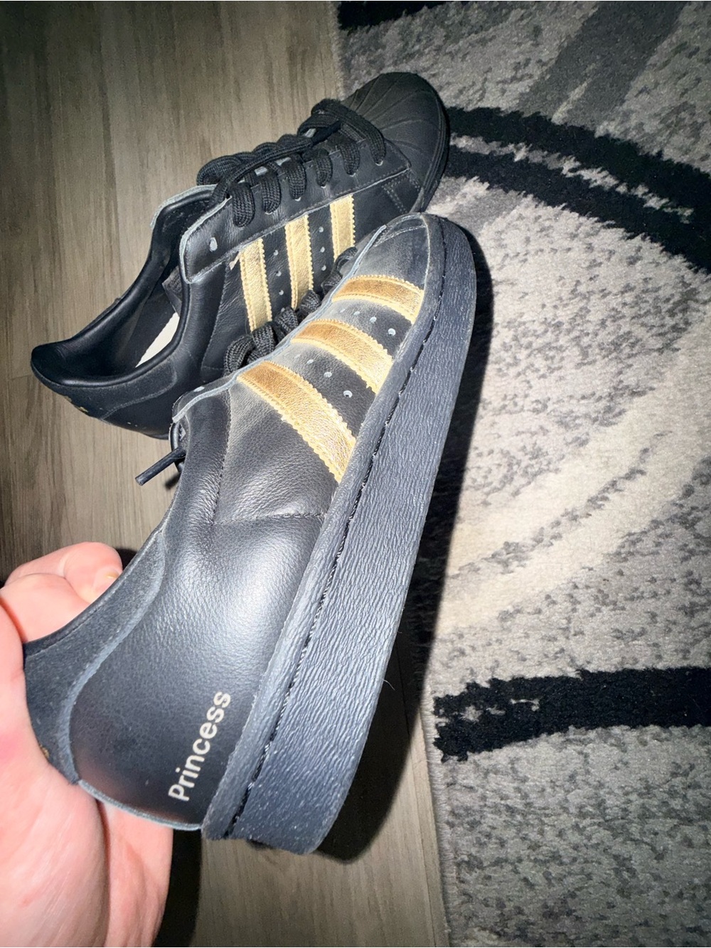 adidas Black Sneakers with Gold Stripes - Women's Casual Shoes
